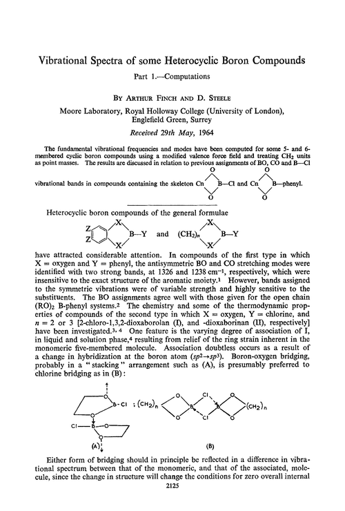 Vibrational spectra of some heterocyclic boron compounds. Part 1.—Computations
