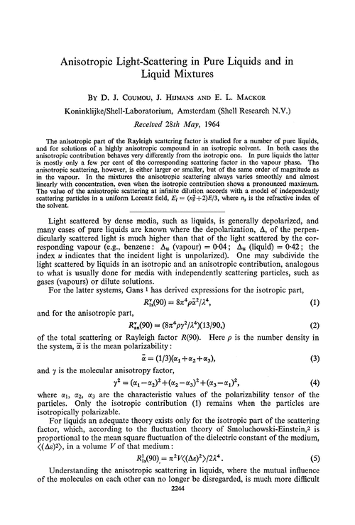 Anisotropic light-scattering in pure liquids and in liquid mixtures