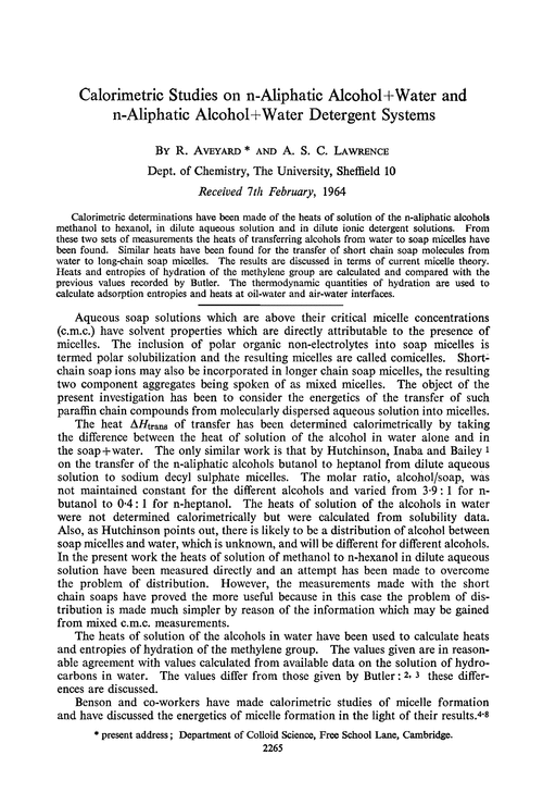 Calorimetric studies on n-aliphatic alcohol + water and n-aliphatic alcohol + water detergent systems
