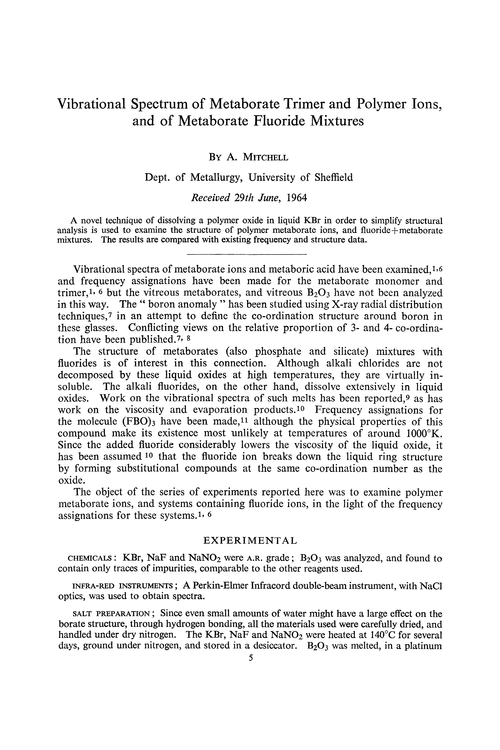 Vibrational spectrum of metaborate trimer and polymer ions, and of metaborate fluoride mixtures