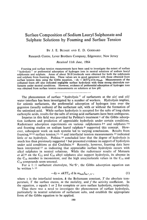 Surface composition of sodium lauryl sulphonate and sulphate solutions by foaming and surface tension