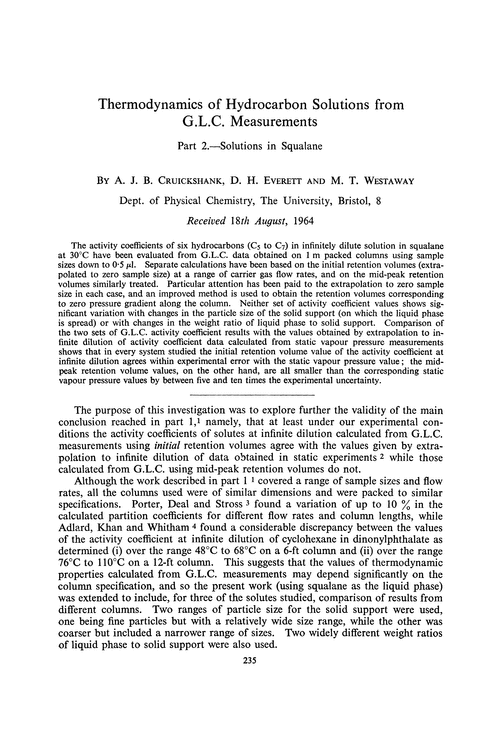 Thermodynamics of hydrocarbon solutions from G.L.C. measurements. Part 2.—Solutions in squalane