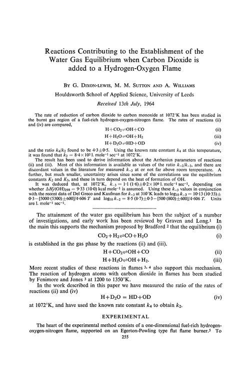 Reactions contributing to the establishment of the water gas equilibrium when carbon dioxide is added to a hydrogen-oxygen flame