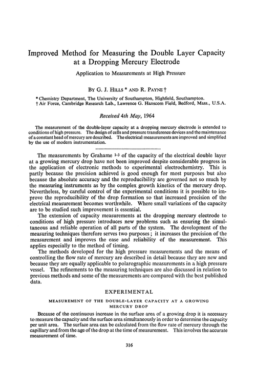 Improved method for measuring the double layer capacity at a dropping mercury electrode. Application to measurements at high pressure