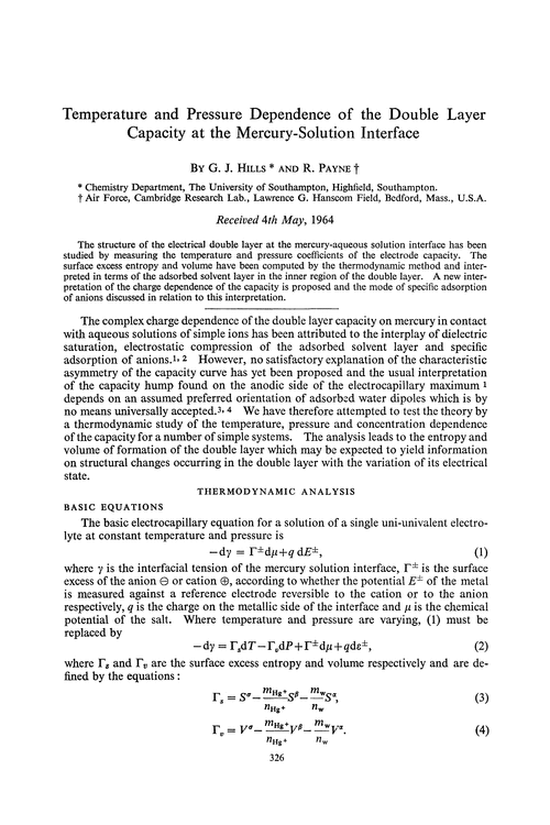 Temperature and pressure dependence of the double layer capacity at the mercury-solution interface