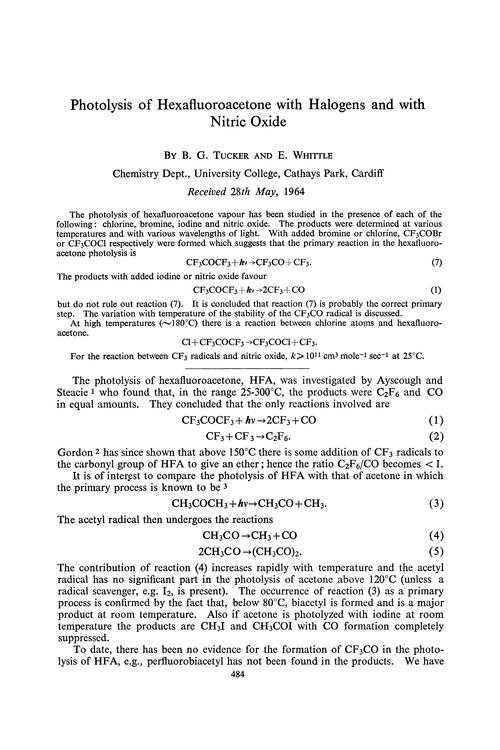 Photolysis of hexafluoroacetone with halogens and with nitric oxide