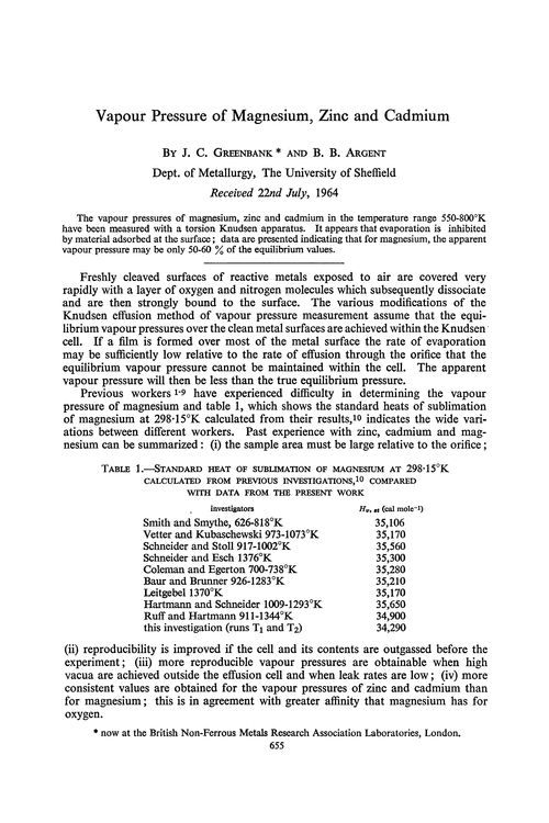 Vapour pressure of magnesium, zinc and cadmium