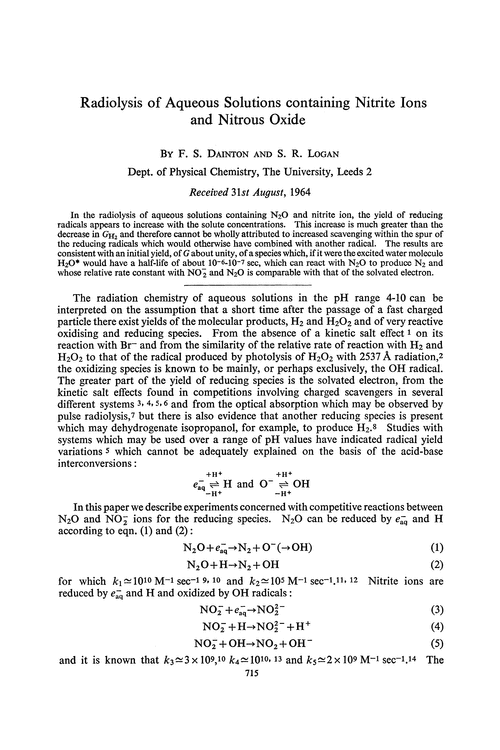 Radiolysis of aqueous solutions containing nitrite ions and nitrous oxide