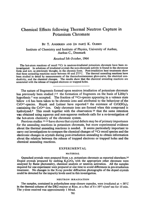 Chemical effects following thermal neutron capture in potassium chromate