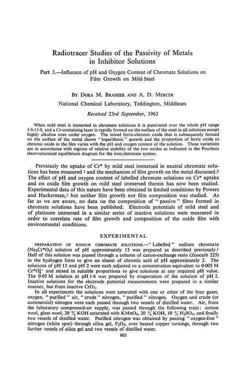 Radiotracer studies of the passivity of metals in inhibitor solutions. Part 3.—Influence of pH and oxygen content of chromate solutions on film growth on mild steel