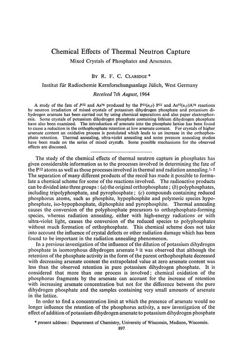 Chemical effects of thermal neutron capture. Mixed crystals of phosphates and arsenates