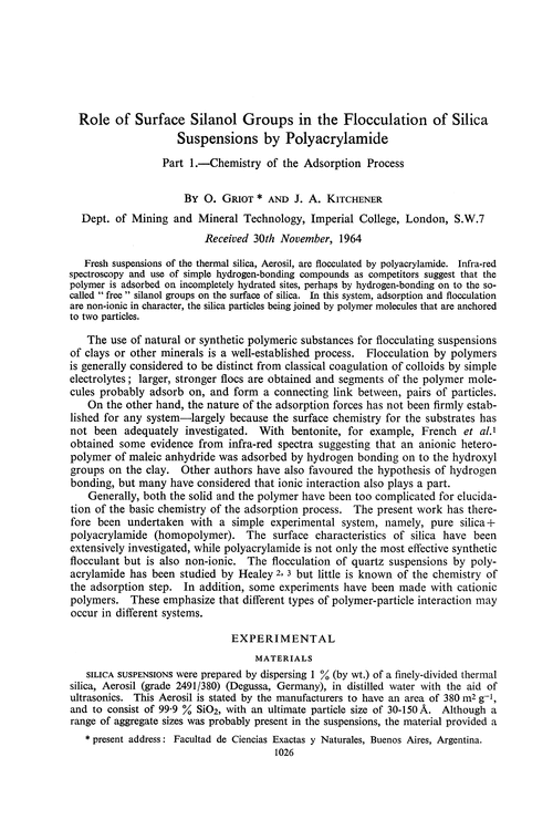 Role of surface silanol groups in the flocculation of silica suspensions by polyacrylamide. Part 1.—Chemistry of the adsorption process