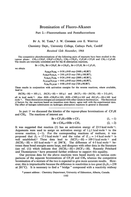 Bromination of fluoro-alkanes. Part 2.—Fluoromethanes and pentafluoroethane