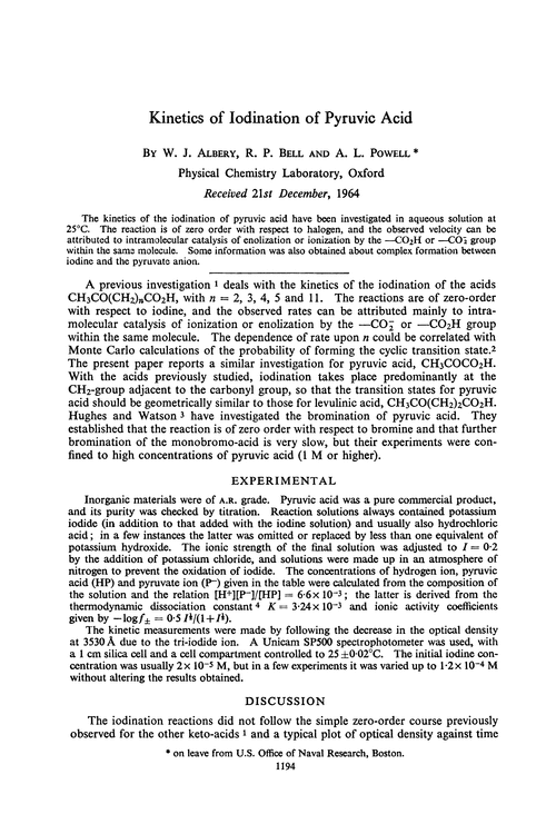 Kinetics of iodination of pyruvic acid