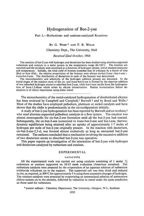 Hydrogenation of but-2-yne. Part 1.—Ruthenium- and osmium-catalyzed reactions