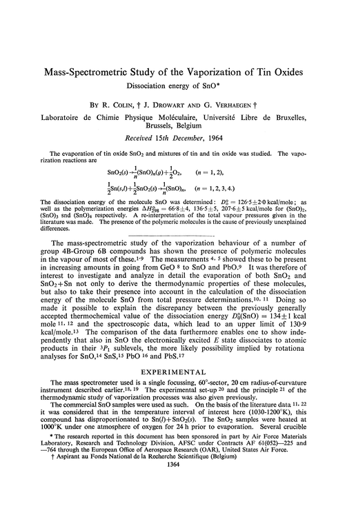 Mass-spectrometric study of the vaporization of tin oxides. Dissociation energy of SnO