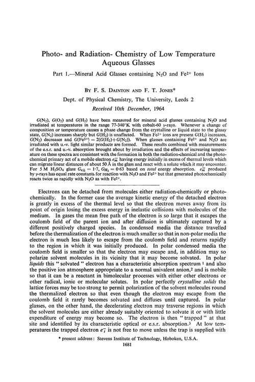 Photo- and radiation- chemistry of low temperature aqueous glasses. Part 1.—Mineral acid glasses containing N2O and Fe2+ ions