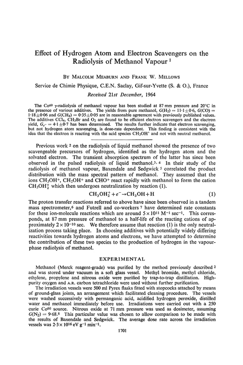 Effect of hydrogen atom and electron scavengers on the radiolysis of methanol vapour