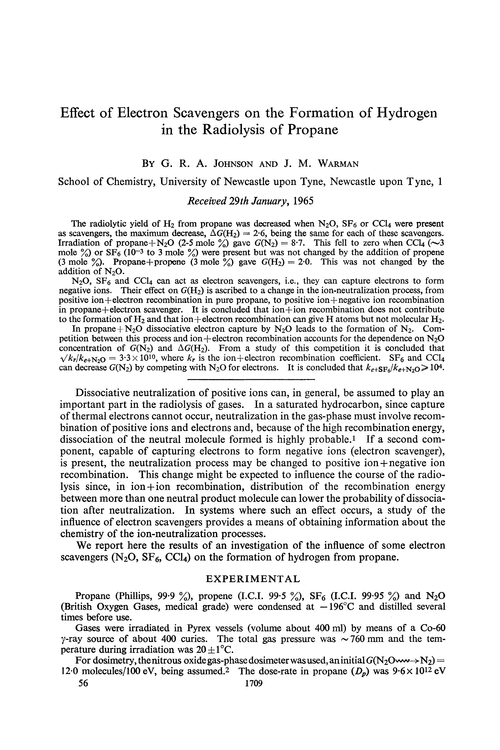 Effect of electron scavengers on the formation of hydrogen in the radiolysis of propane