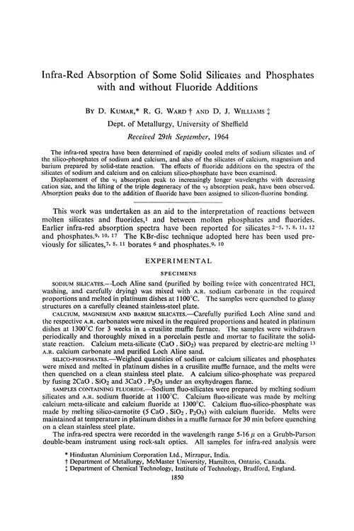 Infra-red absorption of some solid silicates and phosphates with and without fluoride additions