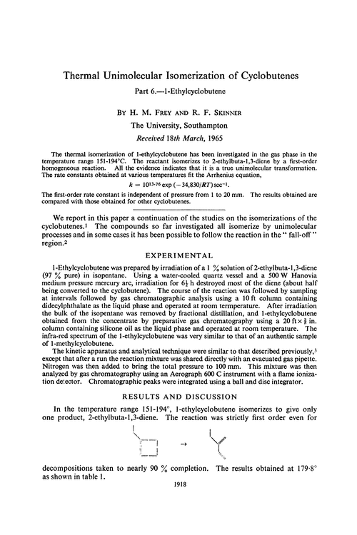 Thermal unimolecular isomerization of cyclobutenes. Part 6.—1-Ethylcyclobutene