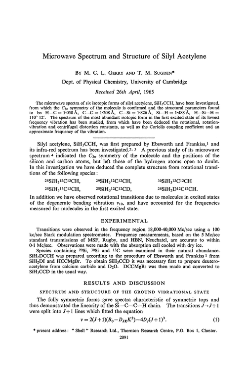 Microwave spectrum and structure of silyl acetylene