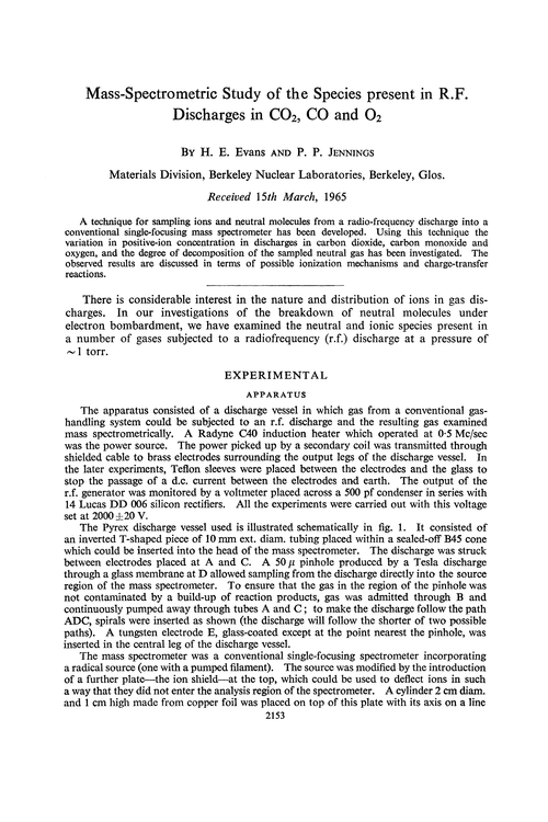 Mass-spectrometric study of the species present in r.f. discharges in CO2, CO and O2