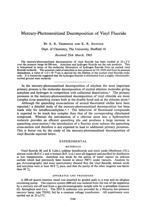 Mercury-photosensitized decomposition of vinyl fluoride