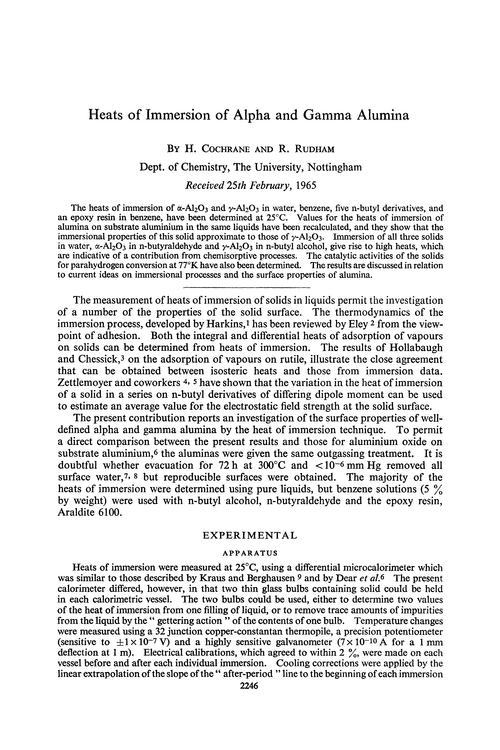 Heats of immersion of alpha and gamma alumina