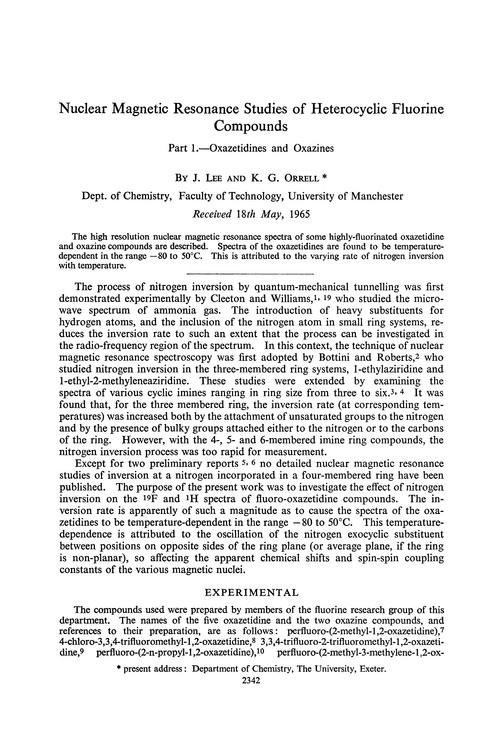 Nuclear magnetic resonance studies of heterocyclic fluorine compounds. Part 1.—Oxazetidines and oxazines
