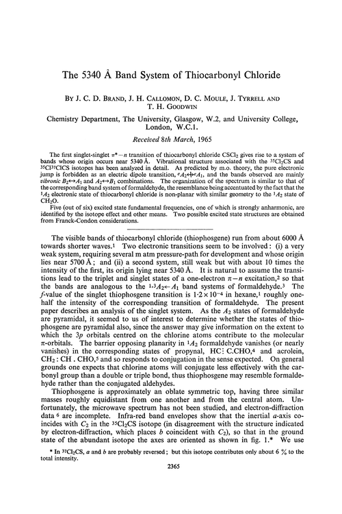 The 5340 A Band System Of Thiocarbonyl Chloride Transactions Of The Faraday Society Rsc Publishing