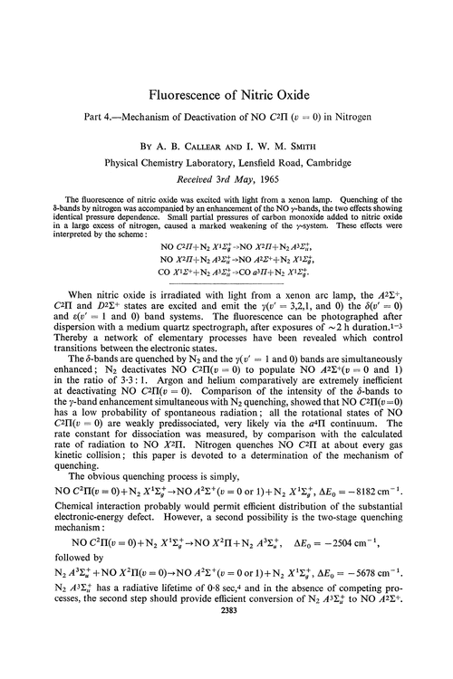 Fluorescence of nitric oxide. Part 4.—Mechanism of deactivation of NO C2Π(ν= 0) in nitrogen