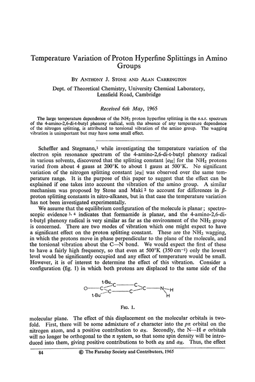 Temperature variation of proton hyperfine splittings in amino groups