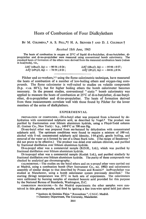 Heats of combustion of four dialkylethers