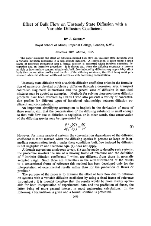 Effect of bulk flow on unsteady state diffusion with a variable diffusion coefficient