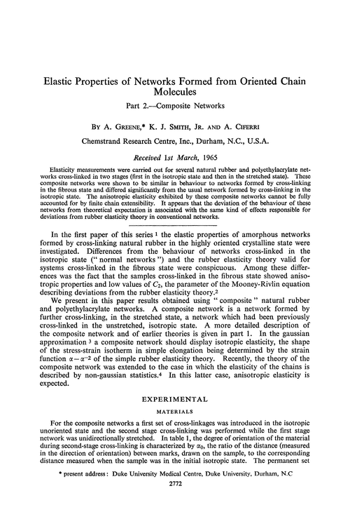 Elastic properties of networks formed from oriented chain molecules. Part 2.—Composite networks