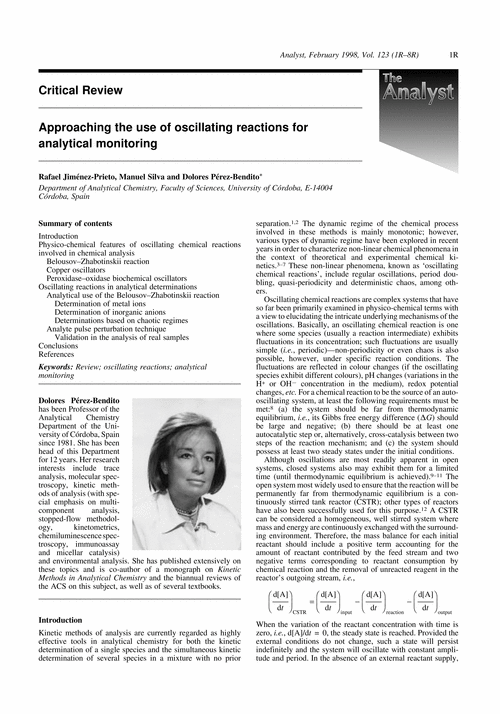 Critical Review. Approaching the use of oscillating reactions for analytical monitoring