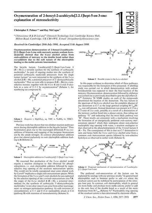 Oxymercuration of 2-benzyl-2-azabicyclo[2.2.1]hept-5-en-3-one: explanation of stereoselectivity
