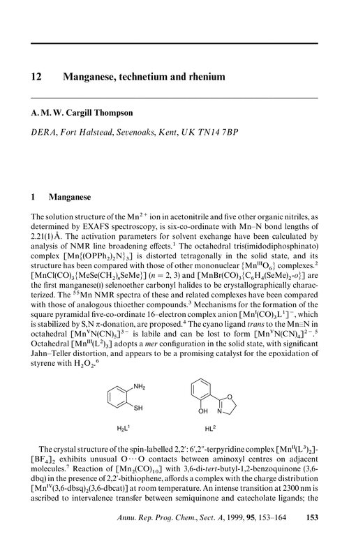 Chapter 12. Manganese, technetium and rhenium