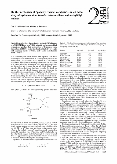 On the mechanism of “polarity reversal catalysis”—an ab initio study of hydrogen atom transfer between silane and methylthiyl radicals