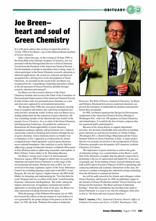 Joe Breen-heart and soul of Green Chemistry