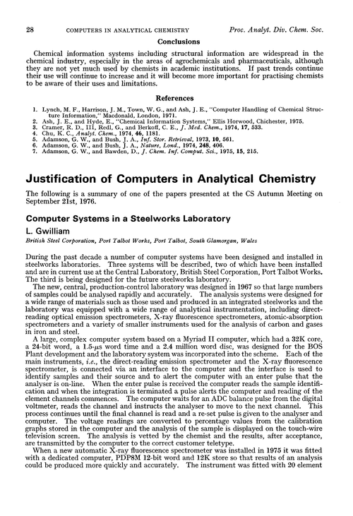 Chemical Society Autumn Meeting: justification of computers in Analytical Chemistry. Computer systems in a steelworks laboratory