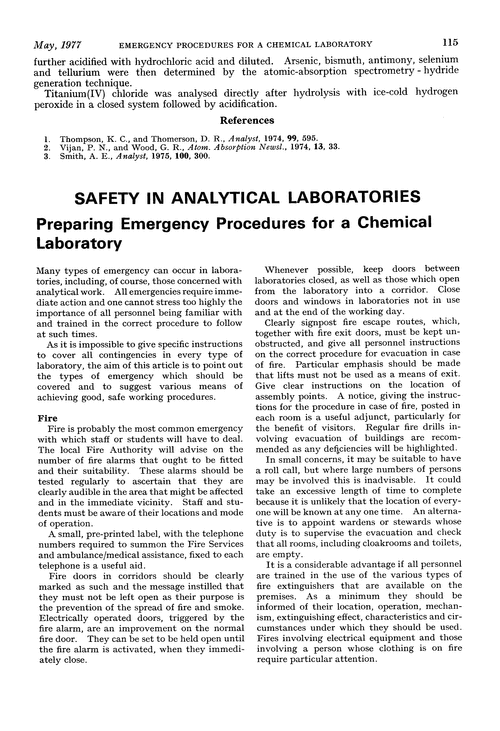 Safety in analytical laboratories: preparing emergency procedures for a chemical laboratory