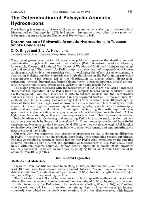 The determination of polycyclic aromatic hydrocarbons. Determination of polycyclic aromatic hydrocarbons in tobacco smoke condensate