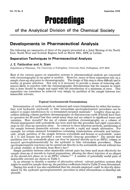 Developments in pharmaceutical analysis