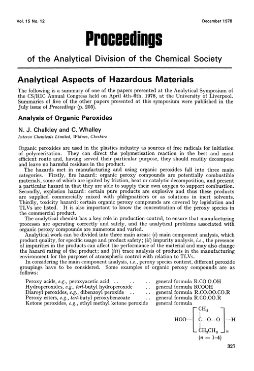 Analytical aspects of hazardous materials. Analysis of organic peroxides