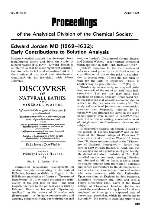 Edward Jorden MD (1569–1632): early contributions to solution analysis