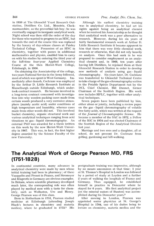 The analytical work of George Pearson MD, FRS (1751-1828)