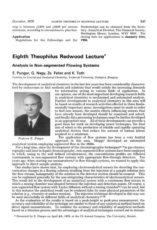 Eighth Theophilus Redwood Lecture. Analysis in non-segmented flowing systems