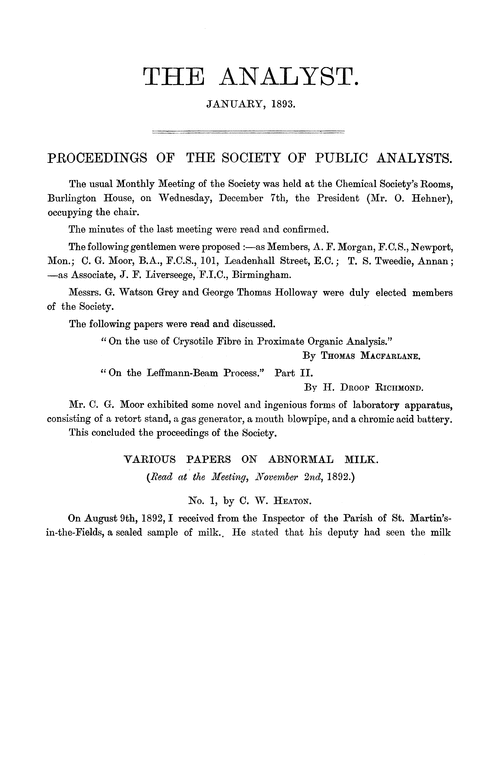 Proceedings of the Society of Public Analysts